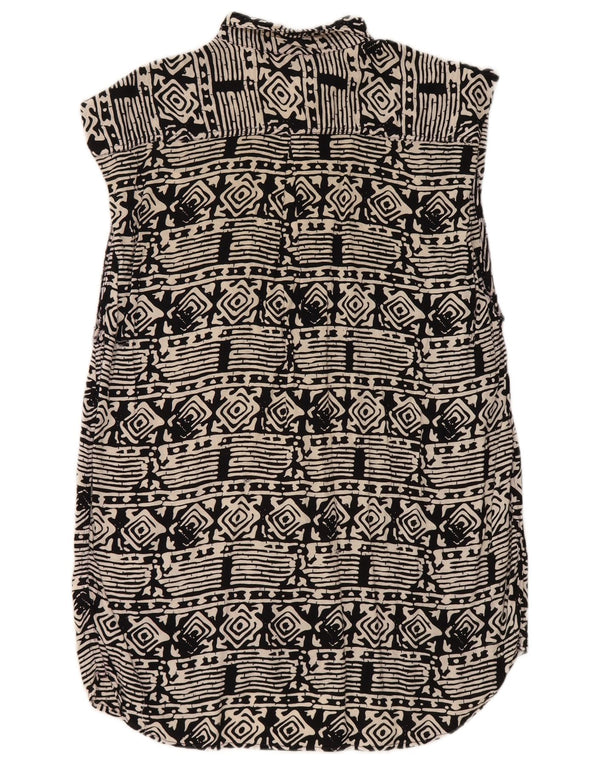 Camicetta camicia senza maniche vintage da donna UK 18 XL viscosa geometrica nera