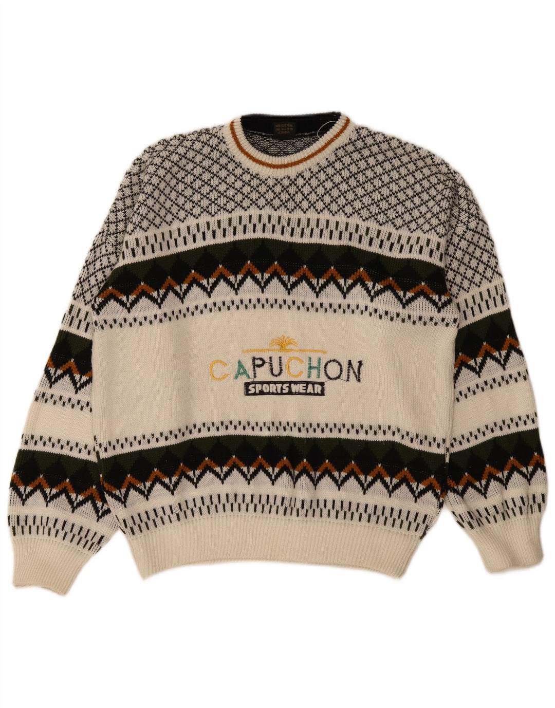Maglione girocollo grafico da uomo vintage retrò geometrico bianco medio