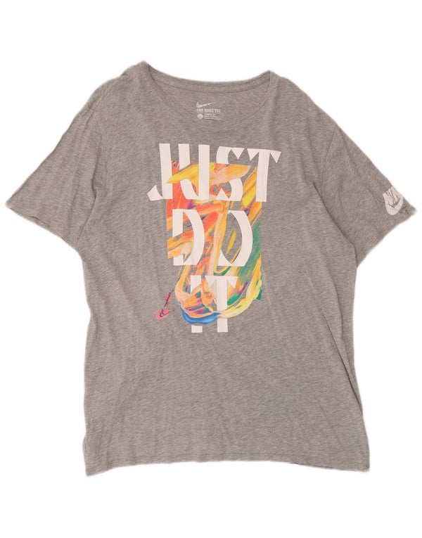 Nike - T-shirt grafica da uomo con taglio atletico, grande, in cotone chiazzato grigio