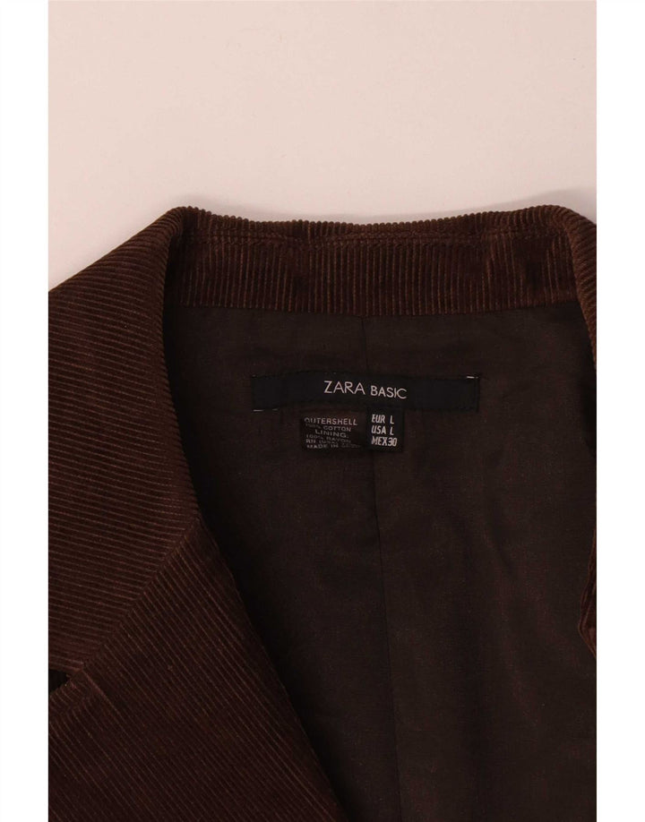 Giacca blazer in velluto a coste a 3 bottoni da donna Zara UK 14 grande cotone marrone