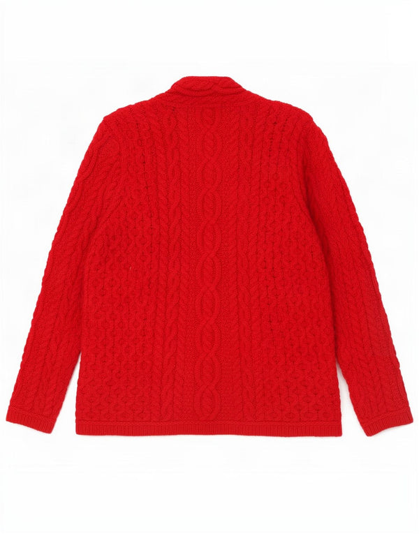 Maglione cardigan da donna Aran Crafts UK 14 Lana merino rossa media