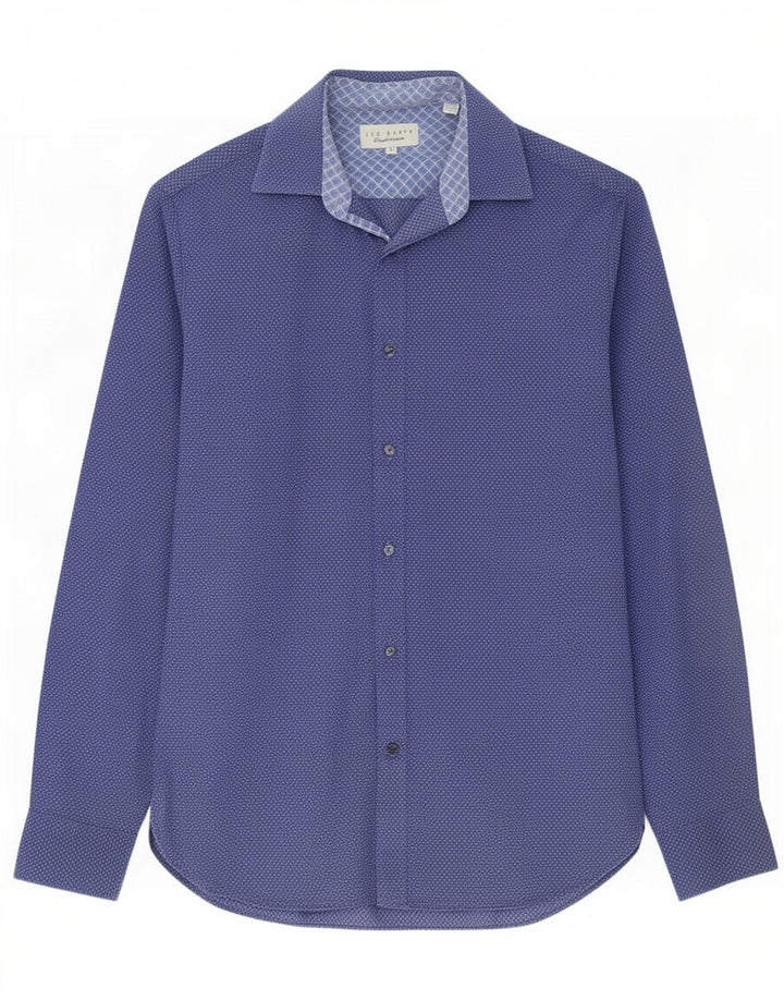 Camicia da uomo Ted Baker taglia 15 cotone maculato medio blu navy