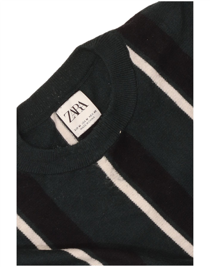 Maglione maglione girocollo da uomo Zara verde medio a righe