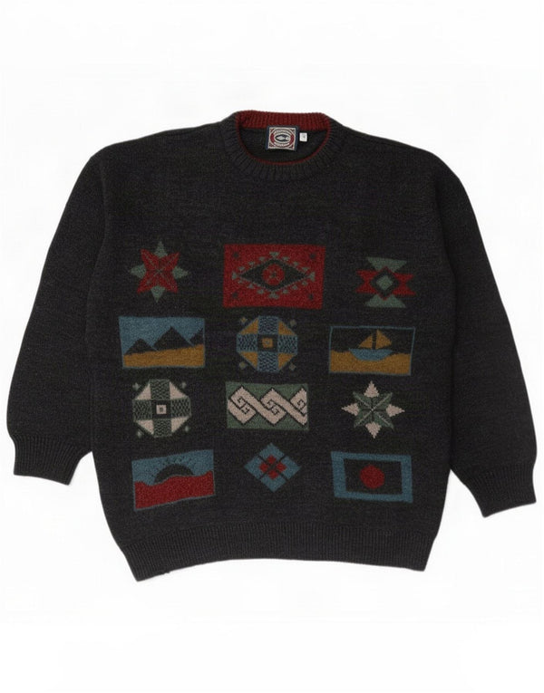 Noba 1950 Maglione girocollo da uomo girocollo IT 54 XL Lana geometrica grigia