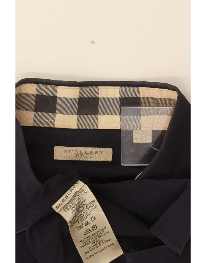 Camicia BRIT da uomo Burberry Large in cotone blu navy