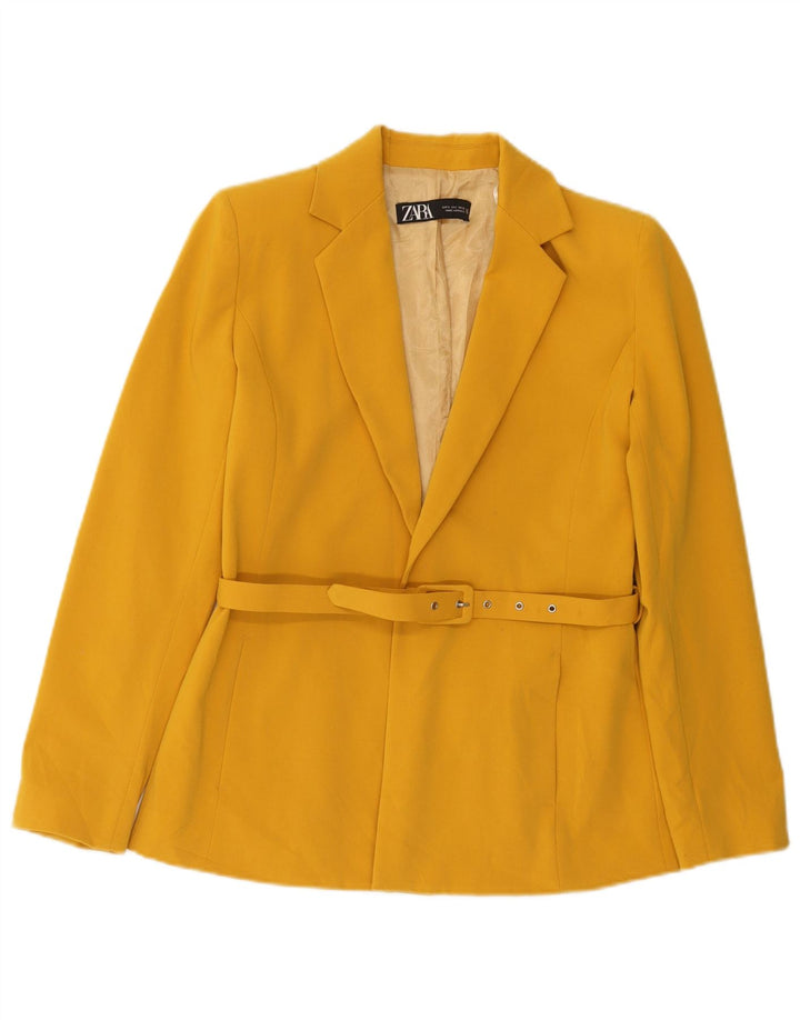 Giacca blazer con cintura da donna Zara UK 10 piccola in poliestere giallo