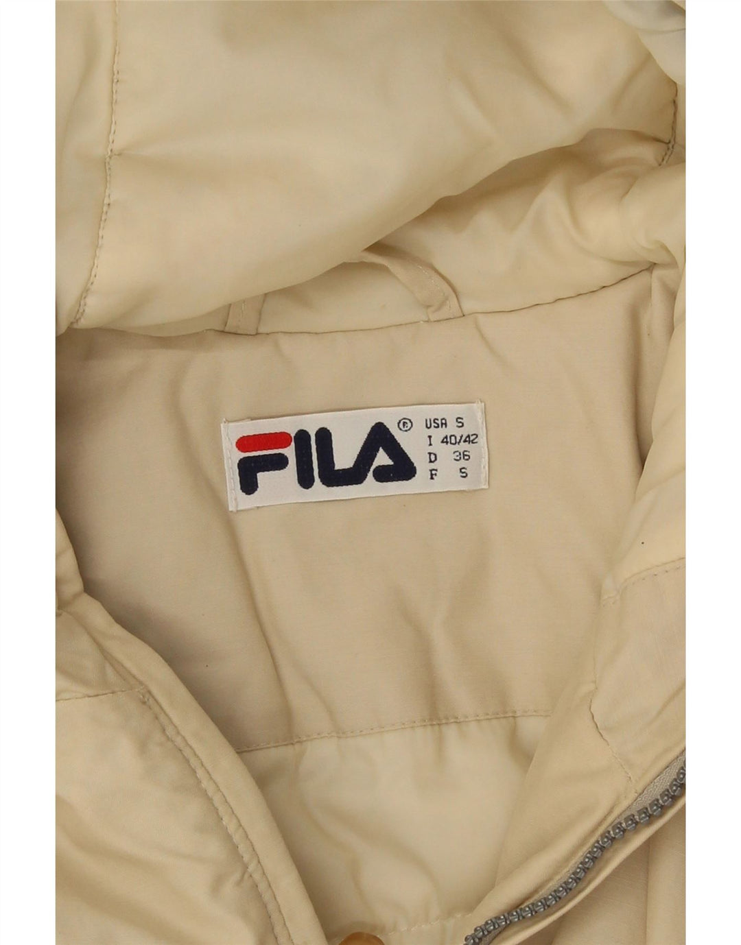 Giacca a vento con cappuccio da uomo Fila UK 36 piccola in cotone beige