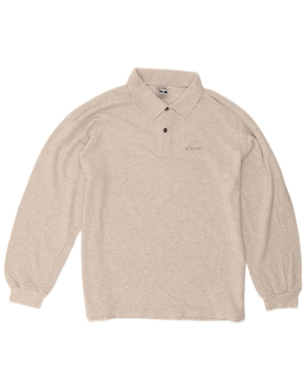 Polo da uomo a maniche lunghe Lotto XL in cotone chiazzato grigio