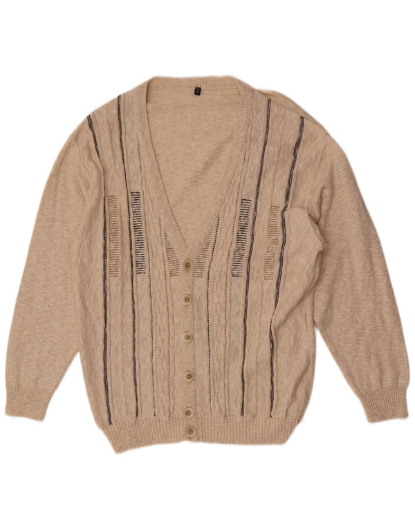 Maglione cardigan vintage da uomo IT 54 XL in cotone a righe beige