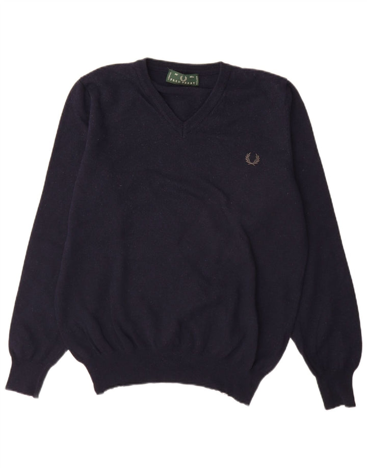 Maglione da uomo con scollo a V Fred Perry, grande, in lana blu navy
