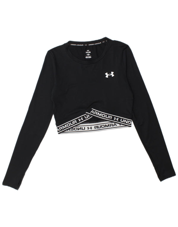 Top corto grafico da donna Under Armour manica lunga UK 10 piccolo nero