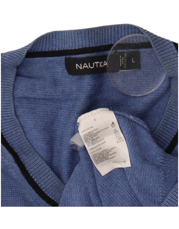 Maglione da uomo con scollo a V Nautica, grande cotone blu