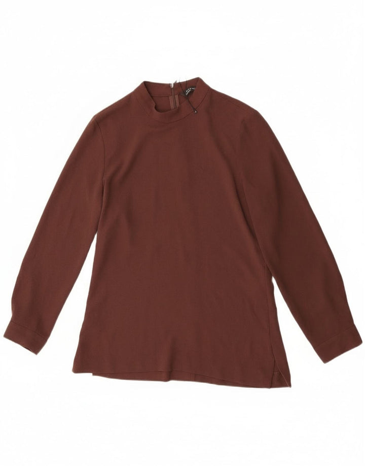 Camicetta a maniche lunghe da donna Zara UK 10 piccola poliestere marrone