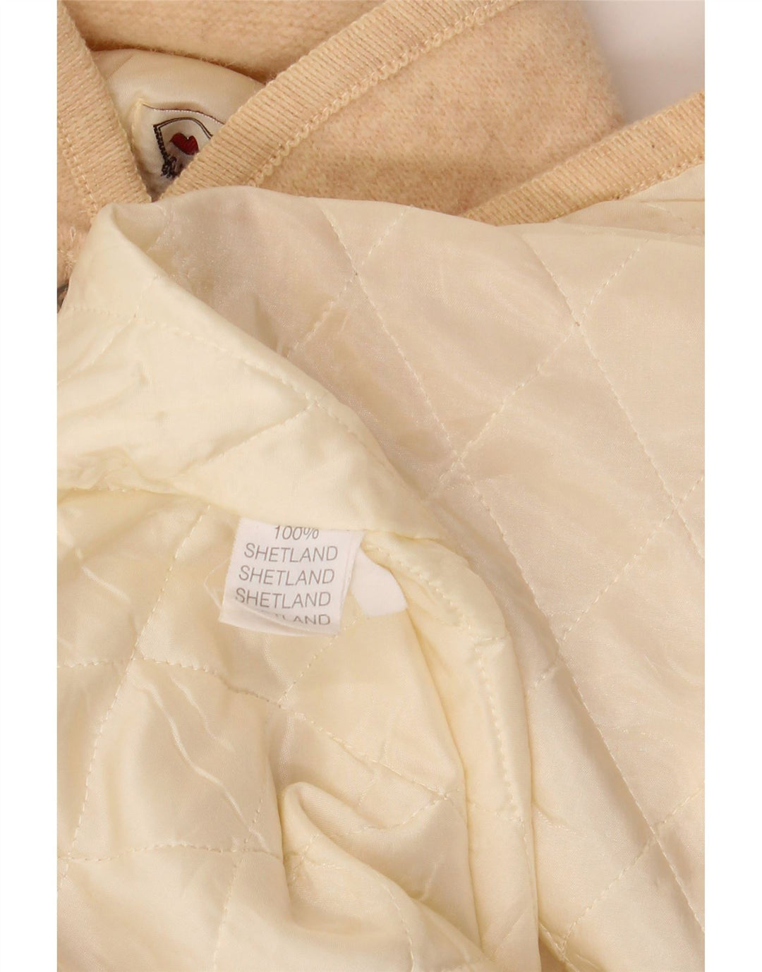 Giacca blazer a 5 bottoni con grafica da donna VINTAGE UK 14 grande beige