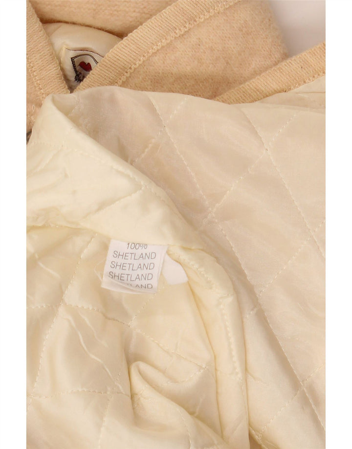 Giacca blazer a 5 bottoni con grafica da donna VINTAGE UK 14 grande beige