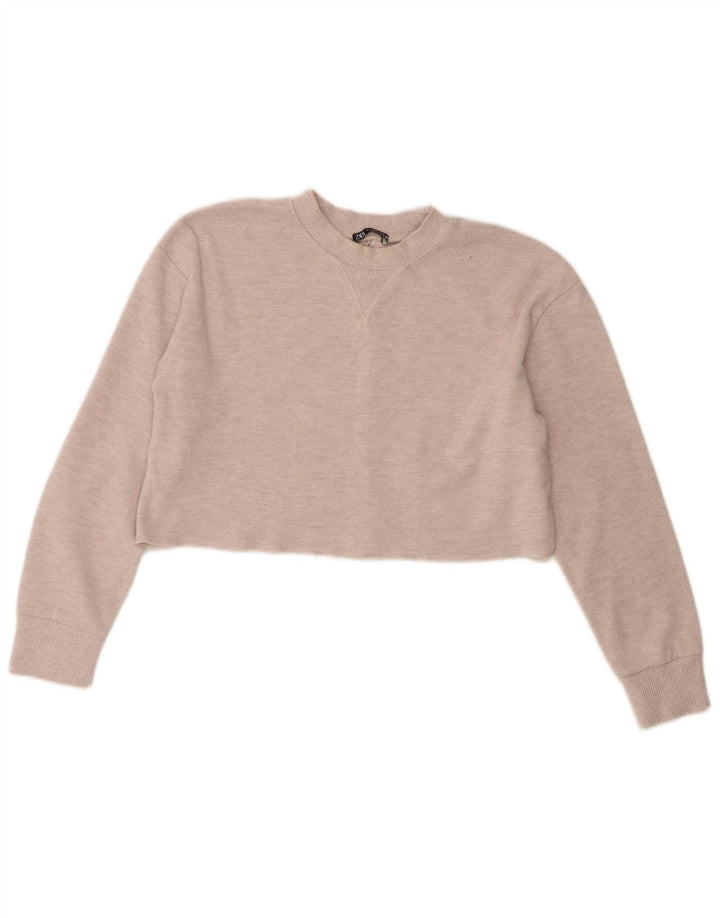 Top corto da donna Zara a maniche lunghe UK 14 Poliestere beige medio
