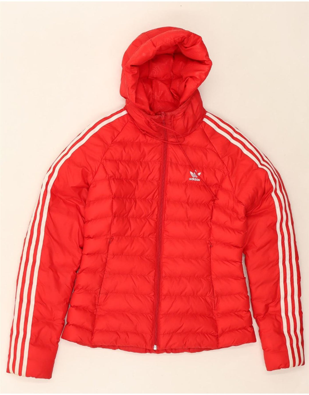ADIDAS Womens Hooded Padded Jacket UK 10 Small Red Nylon Vintage Adidas and Second-Hand Adidas from Messina Hembry 