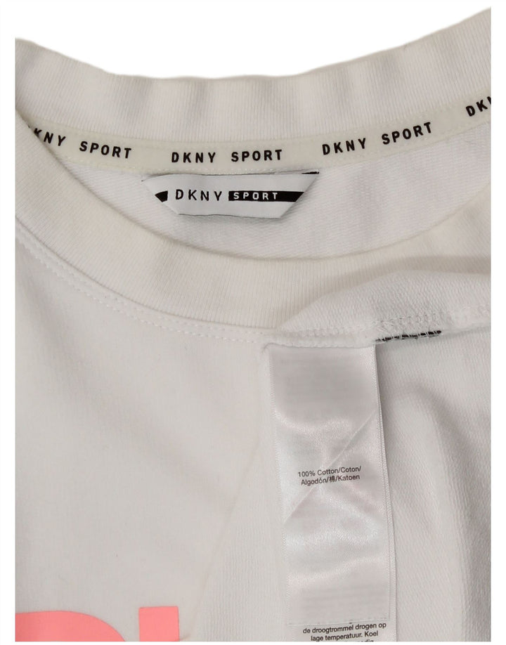 Dkny Top grafico oversize da donna a maniche lunghe UK 14 Cotone bianco medio