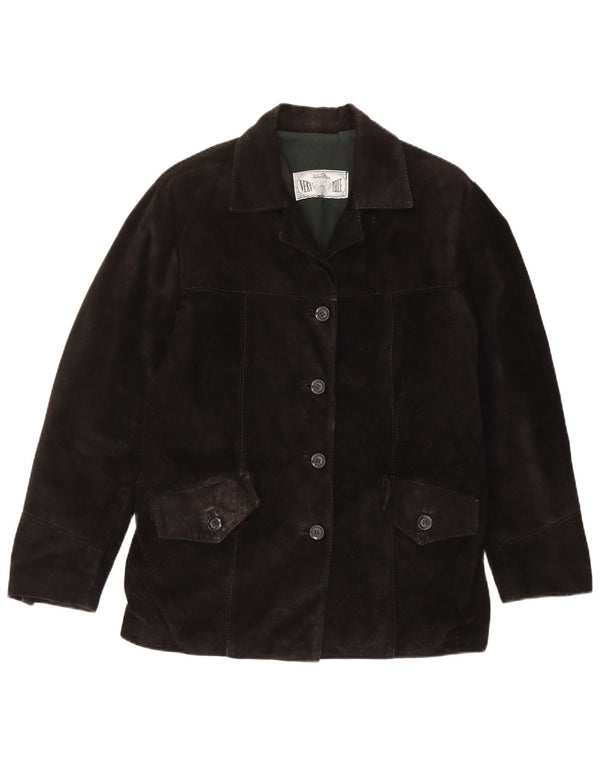 Giacca vintage in pelle scamosciata da donna IT 42 media in pelle nera
