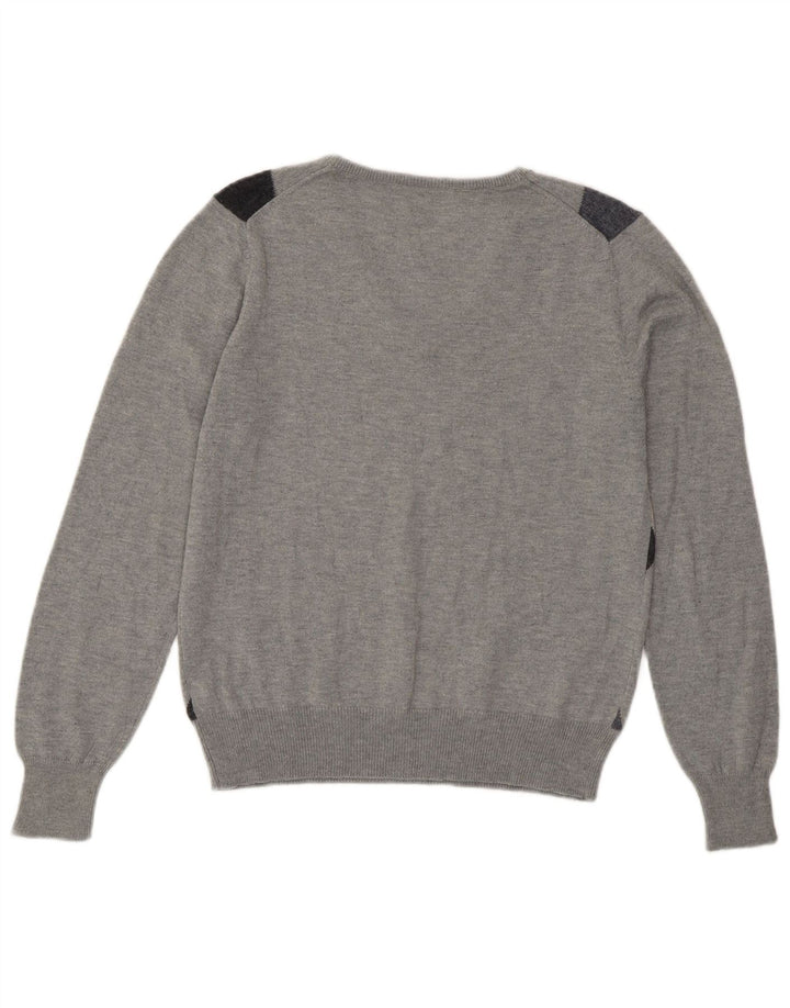 DACK'S Womens V-Neck Jumper Sweater UK 10 Small Grey Argyle/Diamond Wool