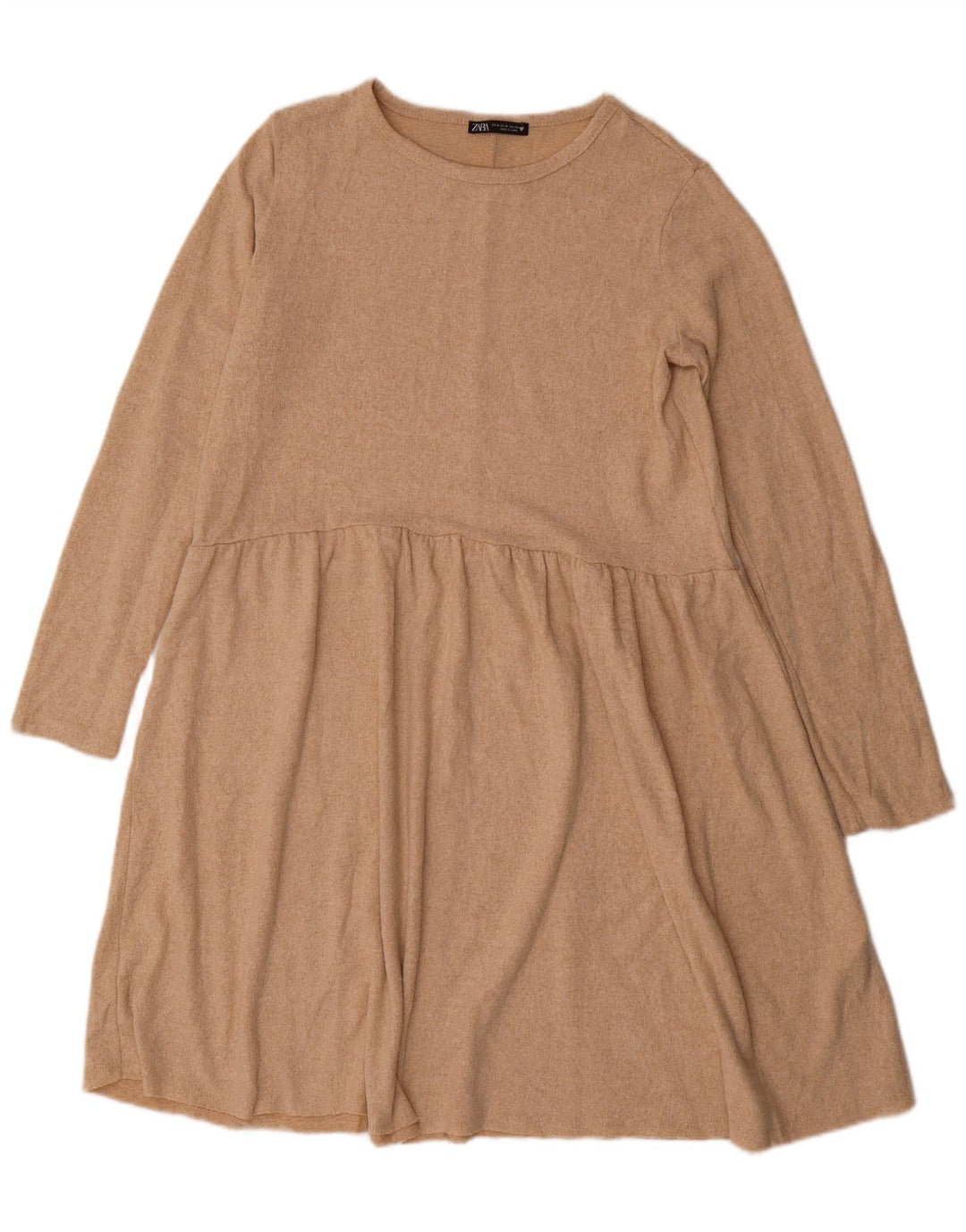Abito maglione a maniche lunghe da donna Zara UK 14 Poliestere beige medio