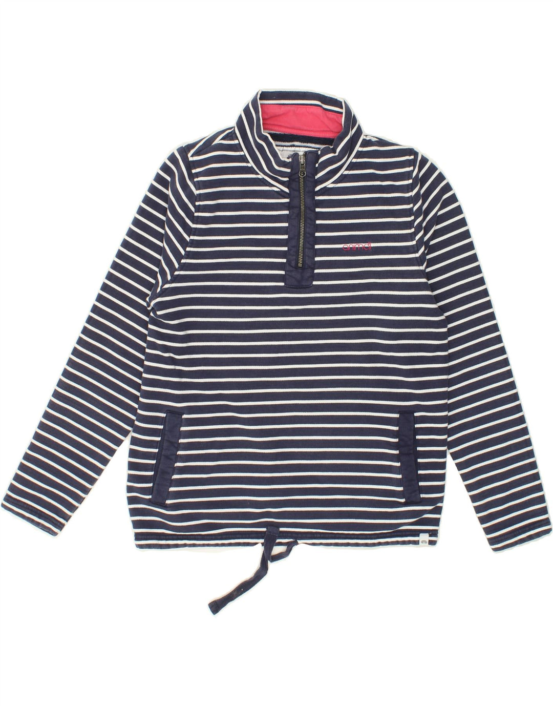 ANIMAL Womens Zip Neck Sweatshirt Jumper UK 12 Medium Navy Blue Striped Vintage Animal and Second-Hand Animal from Messina Hembry 