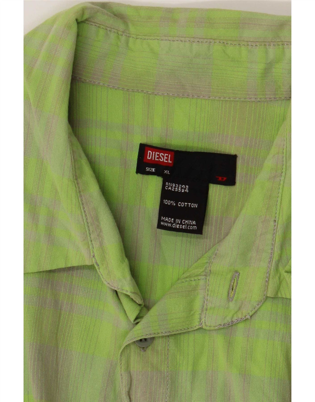Camicia da uomo Diesel XL in cotone a quadri verdi
