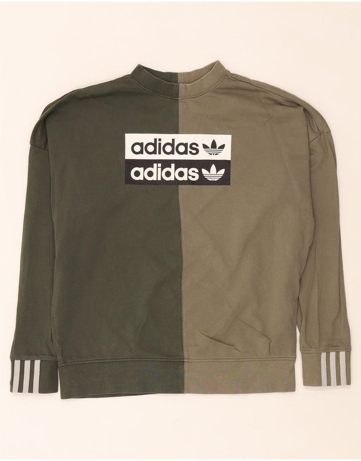 Felpa oversize da donna ADIDAS, maglione UK 8, piccolo color kaki