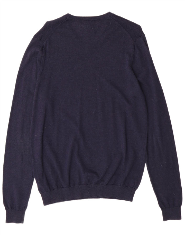 Maglione da uomo con scollo a V Marks & Spencer medio in lana merino blu navy