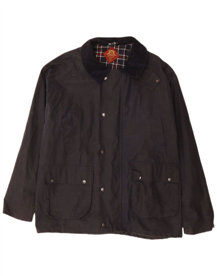 ROYAL SPENCER Giacca da uomo in cotone cerato vestibilità ampia UK 42 XL Cotone blu navy