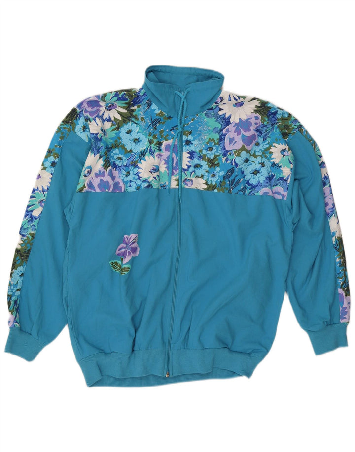 Tuta intera da donna VINTAGE UK 14/16 Grande poliestere floreale blu
