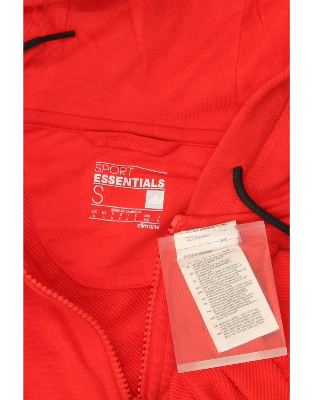 Felpa con cappuccio con zip grafica Adidas da uomo piccola in cotone rosso