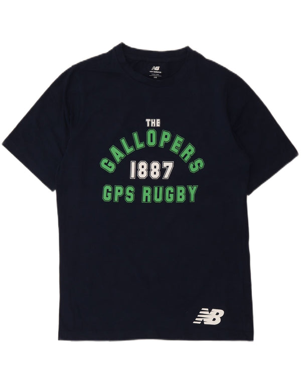 New Balance Uomo Gallopers GPS Rugby T-shirt grafica Top 2XS Blu Navy
