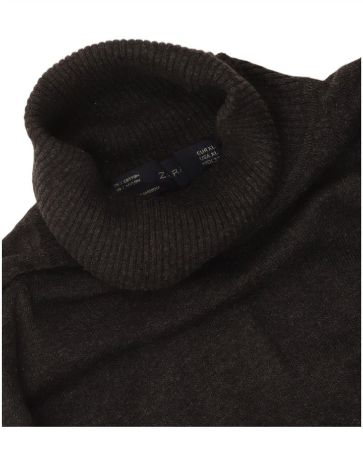 Maglione maglione collo alto da donna ZARA UK 18 XL cotone grigio