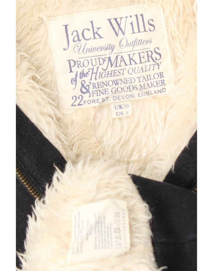 JACK WILLS Maglione con cappuccio e zip Sherpa grafico da donna UK 10 piccolo nero