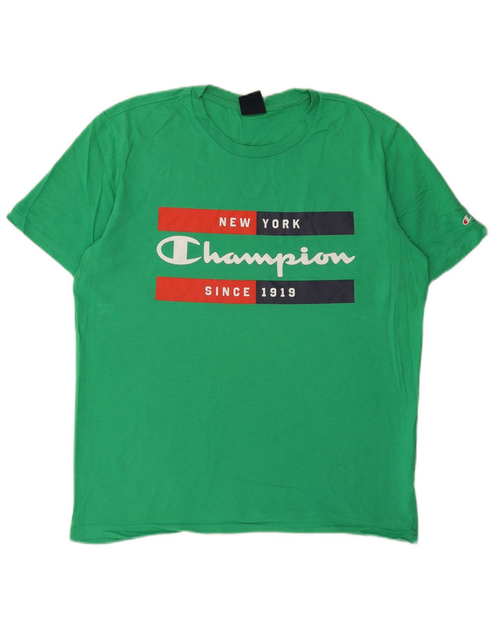 T-shirt grafica da uomo Champion Top in cotone verde medio