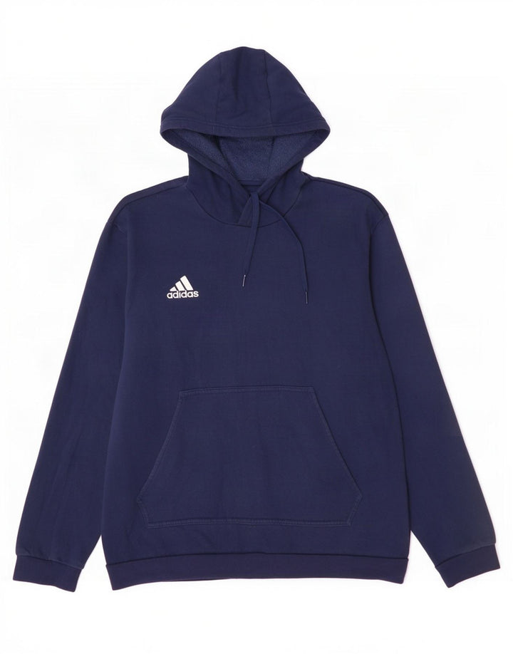 Felpa con cappuccio da uomo Adidas Large in cotone blu navy