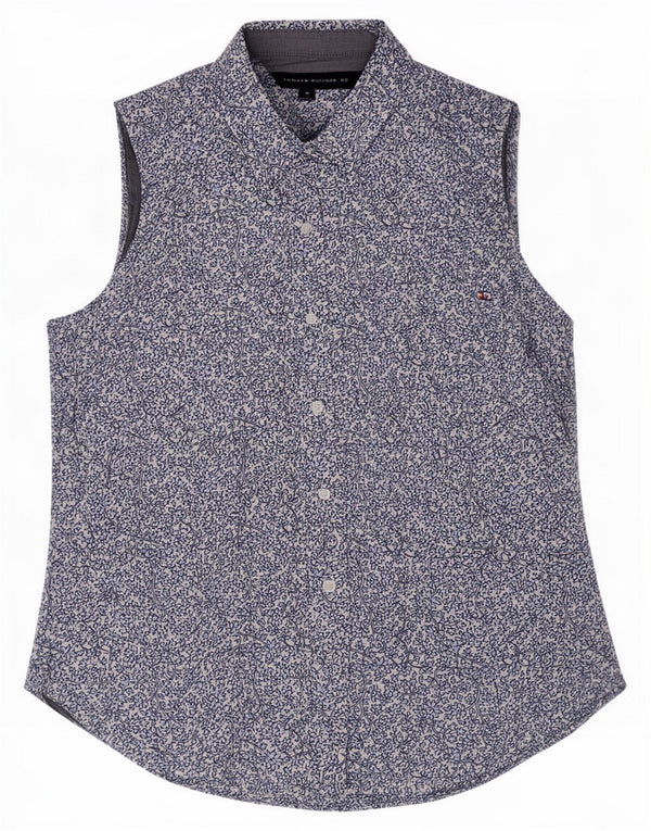 Tommy Hilfiger Womens Sleeveless Shirt UK 12 Medium Blue Floral Cotton