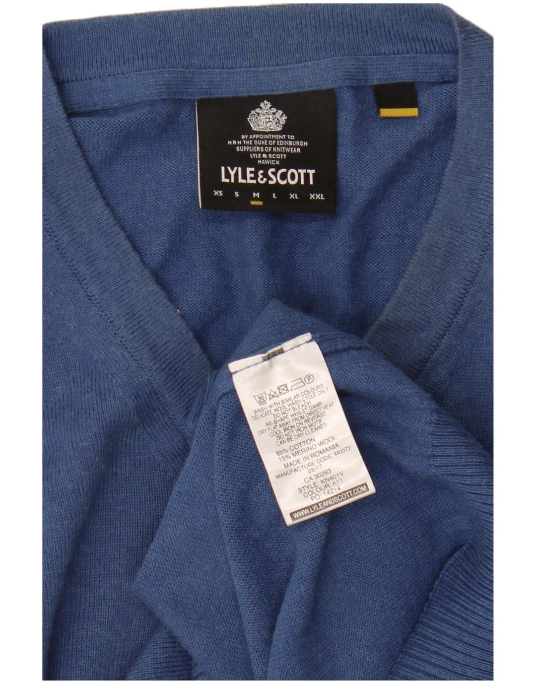 Maglione da uomo con scollo a V Lyle & Scott in cotone blu medio