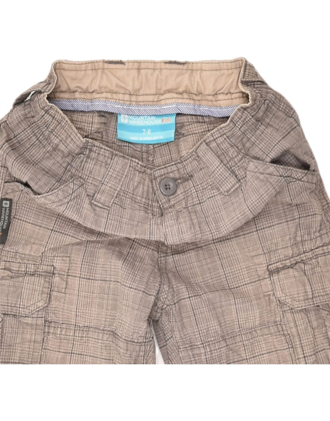 MOUNTAIN WAREHOUSE Pantaloncini cargo per ragazzi 7-8 anni W22 Cotone a quadri grigi