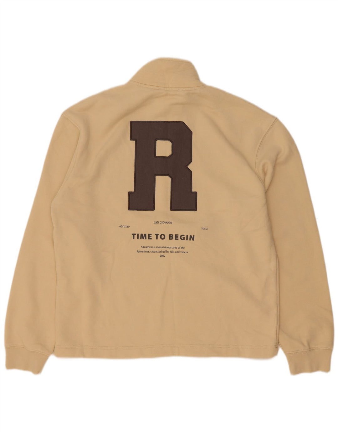 Felpa Zara da uomo con collo con zip grafica, maglione, cotone beige medio
