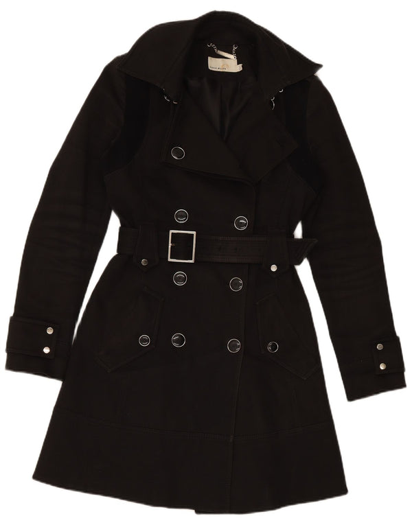 Trench doppiopetto da donna KAREN MILLEN UK 10 piccolo cotone nero