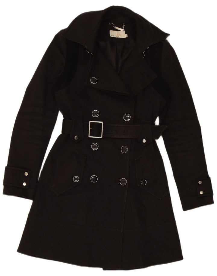 Trench doppiopetto da donna KAREN MILLEN UK 10 piccolo cotone nero