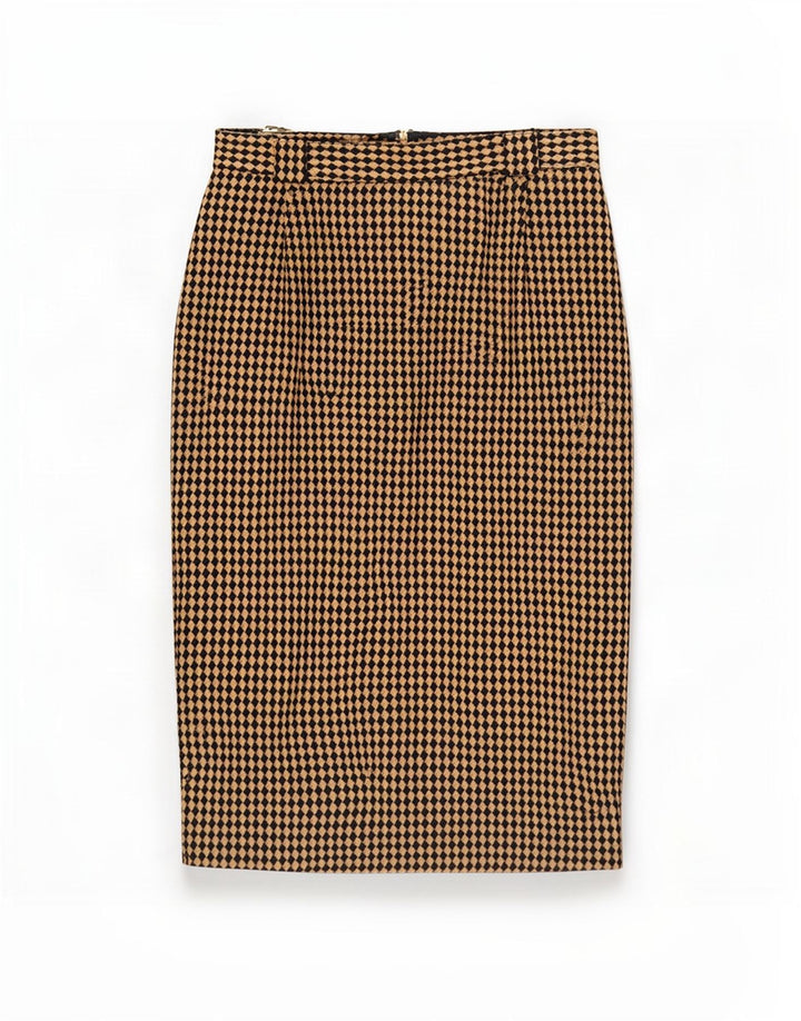 Gonna a tubino da donna Michael H UK 12 Media W26 Beige Argyle/Diamond Wool