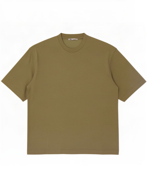 T-shirt Zara da uomo Top Small in cotone kaki