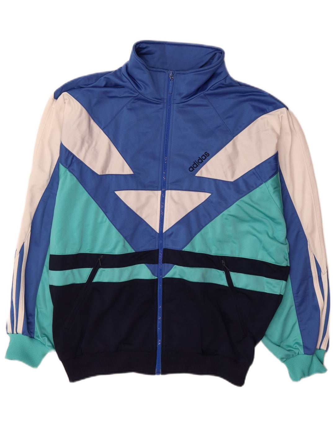 Giacca da tuta da uomo Adidas UK 40/42 Poliestere color block blu medio