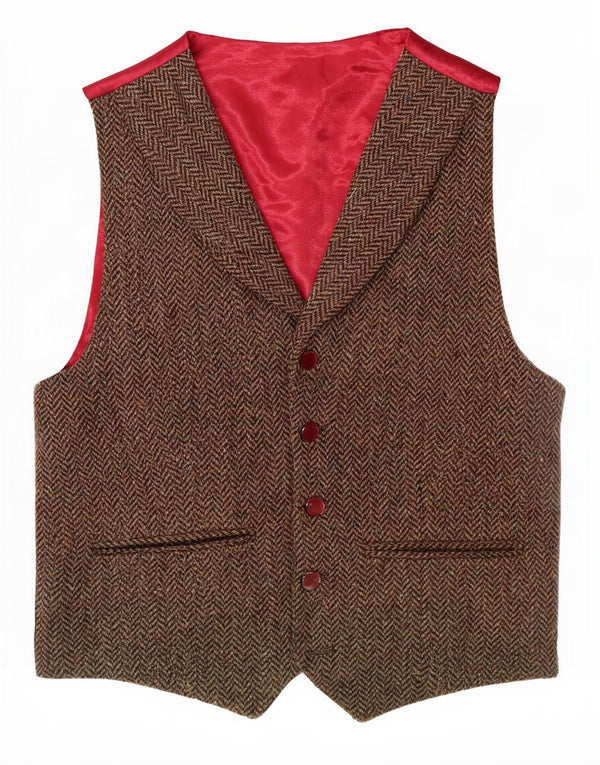 Gilet da donna vintage UK 14 a spina di pesce marrone medio