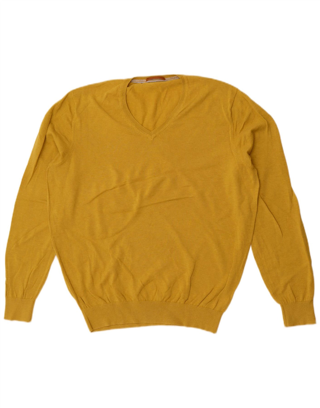 Massimo Dutti Maglione da uomo con scollo a V grande in cotone giallo