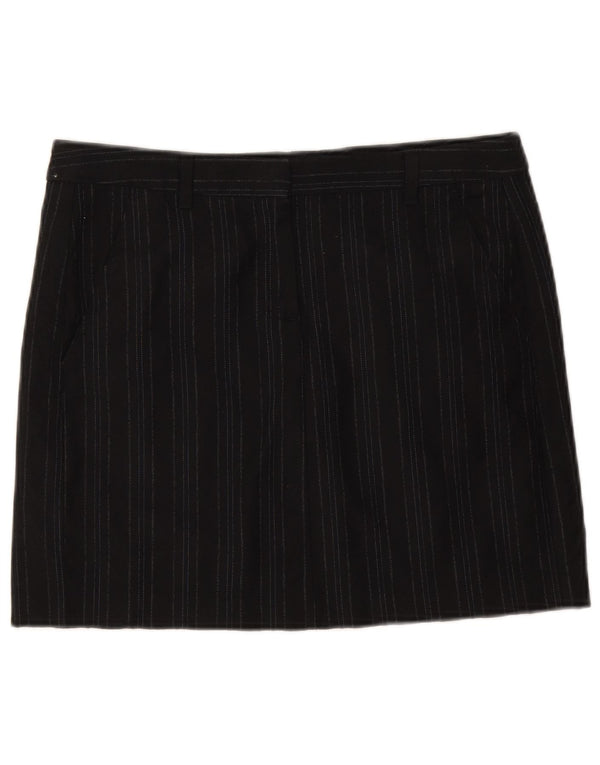 Minigonna Donna Benetton IT 42 Media W32 Lana Vergine Rigata Nera