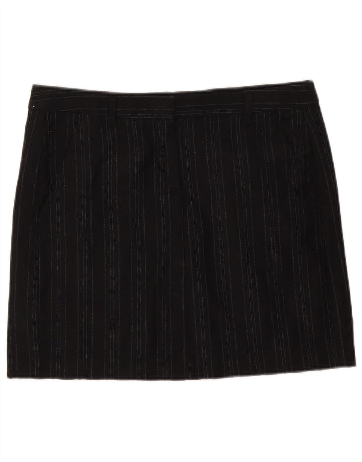 Minigonna Donna Benetton IT 42 Media W32 Lana Vergine Rigata Nera
